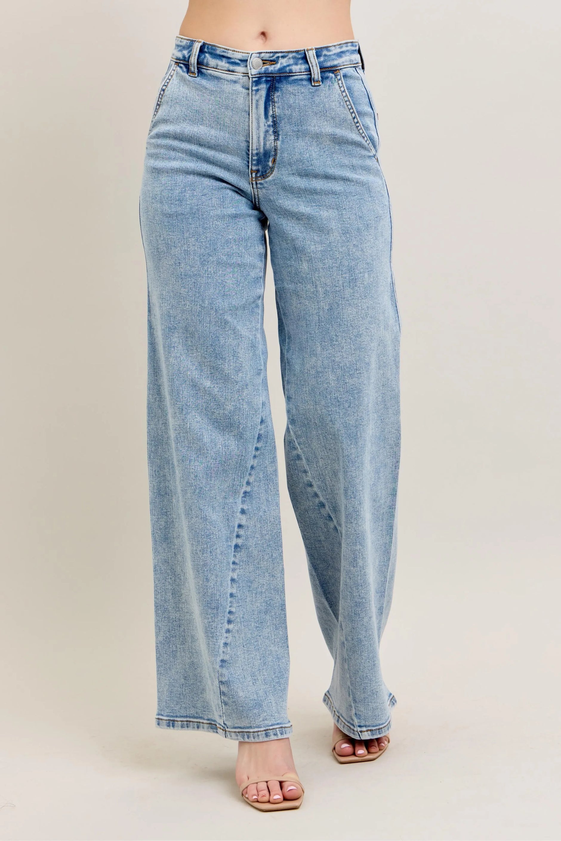 Judy Blue Full Size High Waist Wide Leg Jeans with Skewed Inseam Plus Size - SwagglyLife Home & Fashion